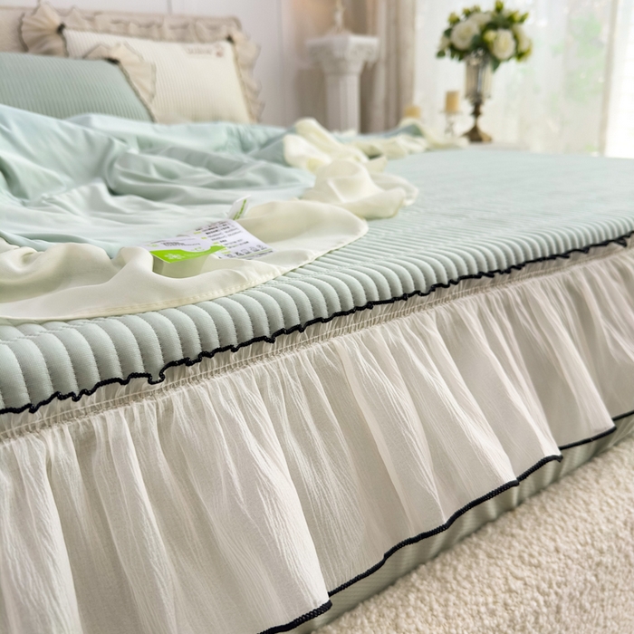 91家纺网 家纺一手货源 找家纺 菊上家纺 2026新款法式风PE床笠款凉席夏被夏凉被空调被四件套-法颂 法颂-抹茶绿