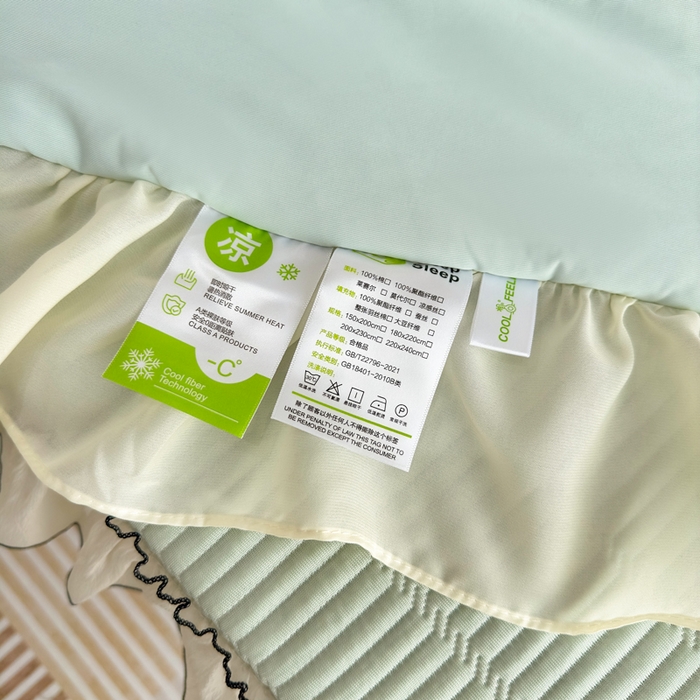 91家纺网 家纺一手货源 找家纺 菊上家纺 2026新款法式风PE床笠款凉席夏被夏凉被空调被四件套-法颂 法颂-抹茶绿