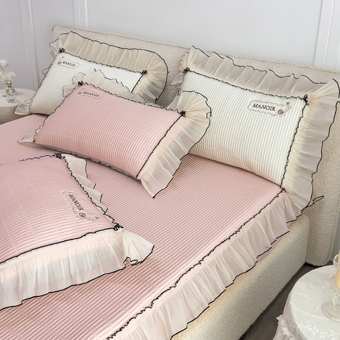 91家纺网 家纺一手货源 找家纺 菊上家纺 2026新款法式风PE床笠款凉席夏被夏凉被空调被四件套-法颂 法颂-樱花粉