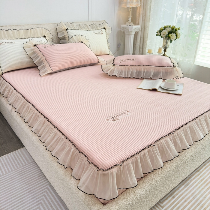 91家纺网 家纺一手货源 找家纺 菊上家纺 2026新款法式风PE床笠款凉席夏被夏凉被空调被四件套-法颂 法颂-樱花粉