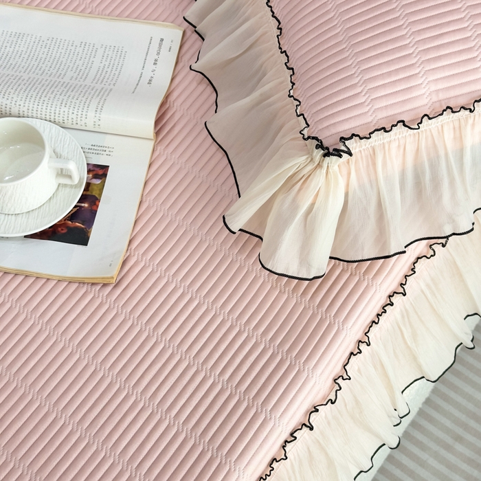 91家纺网 家纺一手货源 找家纺 菊上家纺 2026新款法式风PE床笠款凉席夏被夏凉被空调被四件套-法颂 法颂-樱花粉