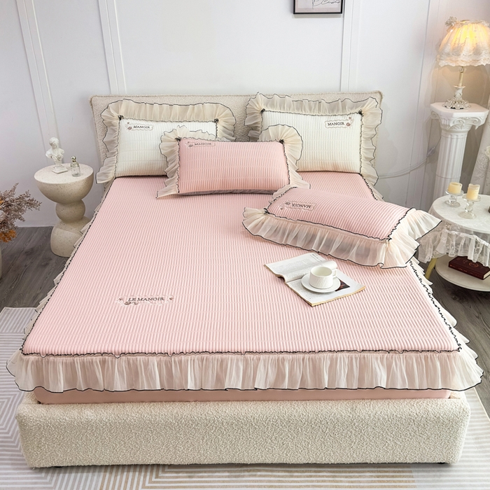 91家纺网 家纺一手货源 找家纺 菊上家纺 2026新款法式风PE床笠款凉席夏被夏凉被空调被四件套-法颂 法颂-樱花粉