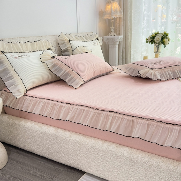 91家纺网 家纺一手货源 找家纺 菊上家纺 2026新款法式风PE床笠款凉席夏被夏凉被空调被四件套-法颂 法颂-樱花粉