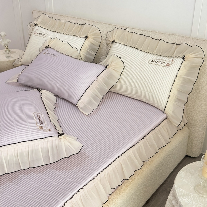 91家纺网 家纺一手货源 找家纺 菊上家纺 2026新款法式风PE床笠款凉席夏被夏凉被空调被四件套-法颂 法颂-香芋紫