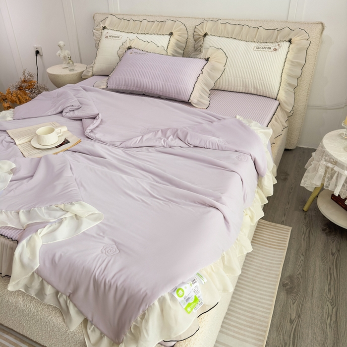 91家纺网 家纺一手货源 找家纺 菊上家纺 2026新款法式风PE床笠款凉席夏被夏凉被空调被四件套-法颂 法颂-香芋紫