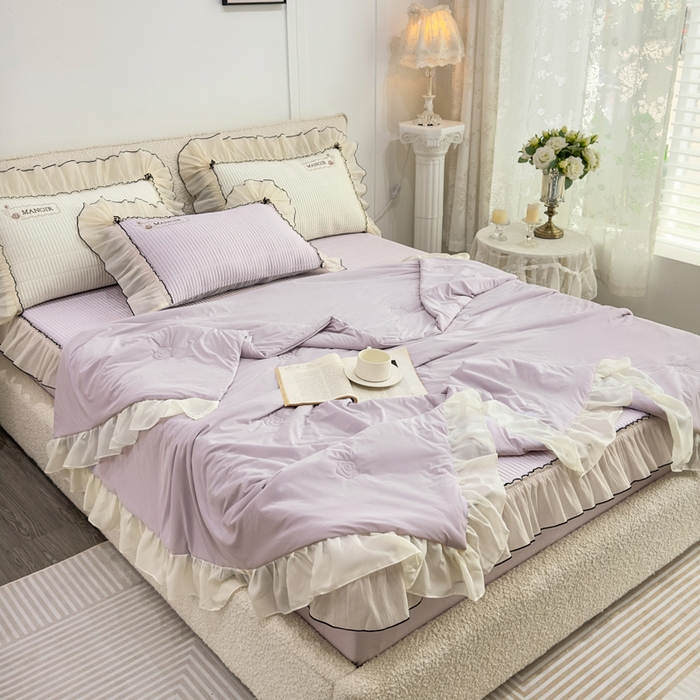 91家纺网 家纺一手货源 找家纺 菊上家纺 2026新款法式风PE床笠款凉席夏被夏凉被空调被四件套-法颂 法颂-香芋紫