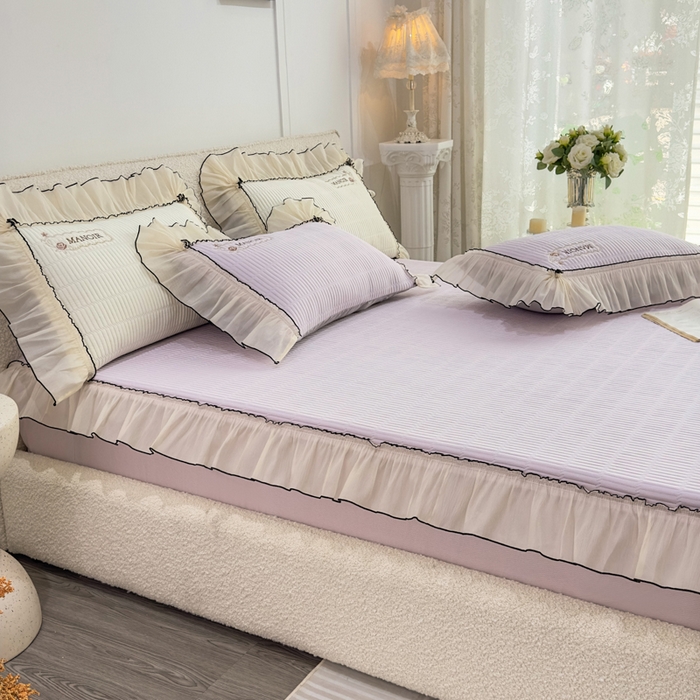 91家纺网 家纺一手货源 找家纺 菊上家纺 2026新款法式风PE床笠款凉席夏被夏凉被空调被四件套-法颂 法颂-香芋紫