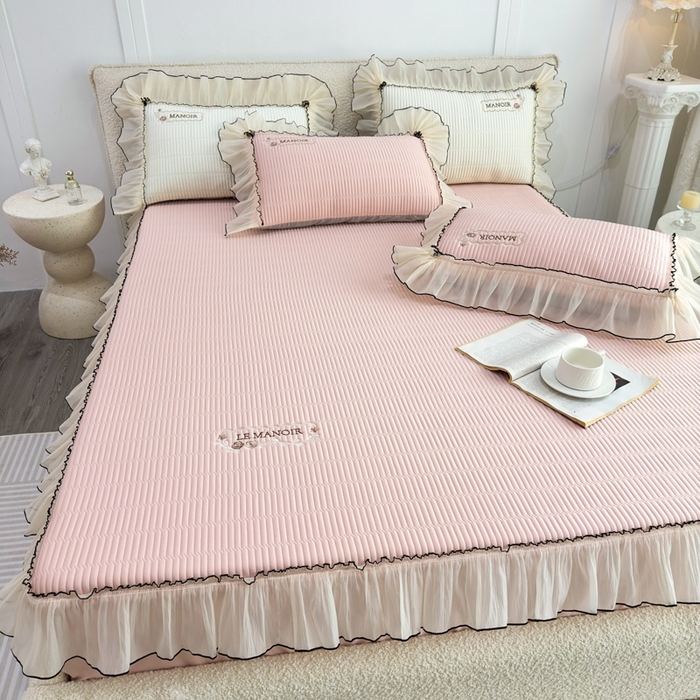 91家纺网 家纺一手货源 找家纺 菊上家纺 2026新款法式风PE床笠款凉席夏被夏凉被空调被四件套-法颂 法颂-樱花粉