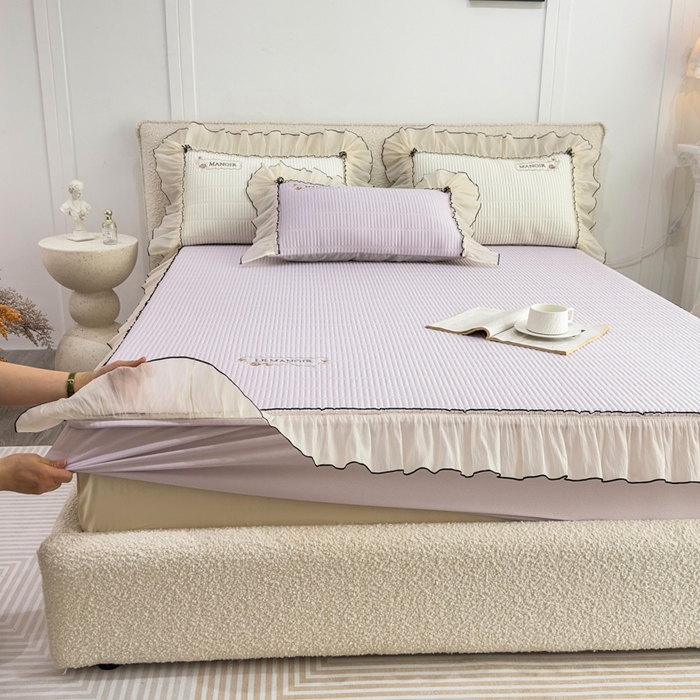 91家纺网 家纺一手货源 找家纺 菊上家纺 2026新款法式风PE床笠款凉席夏被夏凉被空调被四件套-法颂 法颂-香芋紫