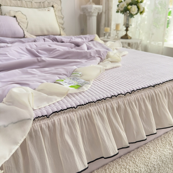 91家纺网 家纺一手货源 找家纺 菊上家纺 2026新款法式风PE床笠款凉席夏被夏凉被空调被四件套-法颂 法颂-香芋紫