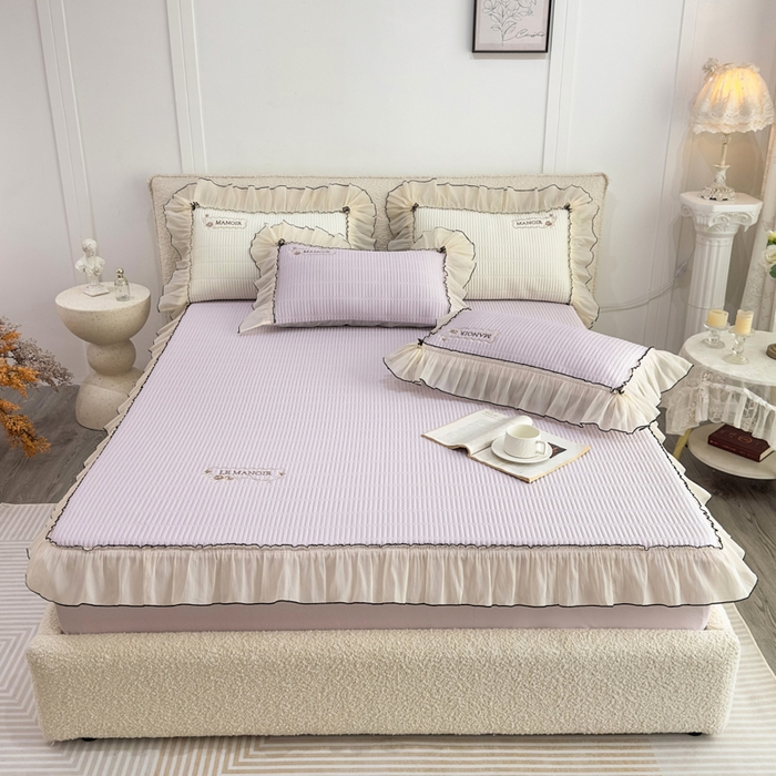 91家纺网 家纺一手货源 找家纺 菊上家纺 2026新款法式风PE床笠款凉席夏被夏凉被空调被四件套-法颂 法颂-香芋紫