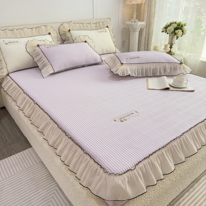 91家纺网 家纺一手货源 找家纺 菊上家纺 2026新款法式风PE床笠款凉席夏被夏凉被空调被四件套-法颂 法颂-香芋紫