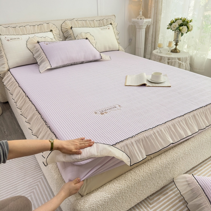 91家纺网 家纺一手货源 找家纺 菊上家纺 2026新款法式风PE床笠款凉席夏被夏凉被空调被四件套-法颂 法颂-香芋紫