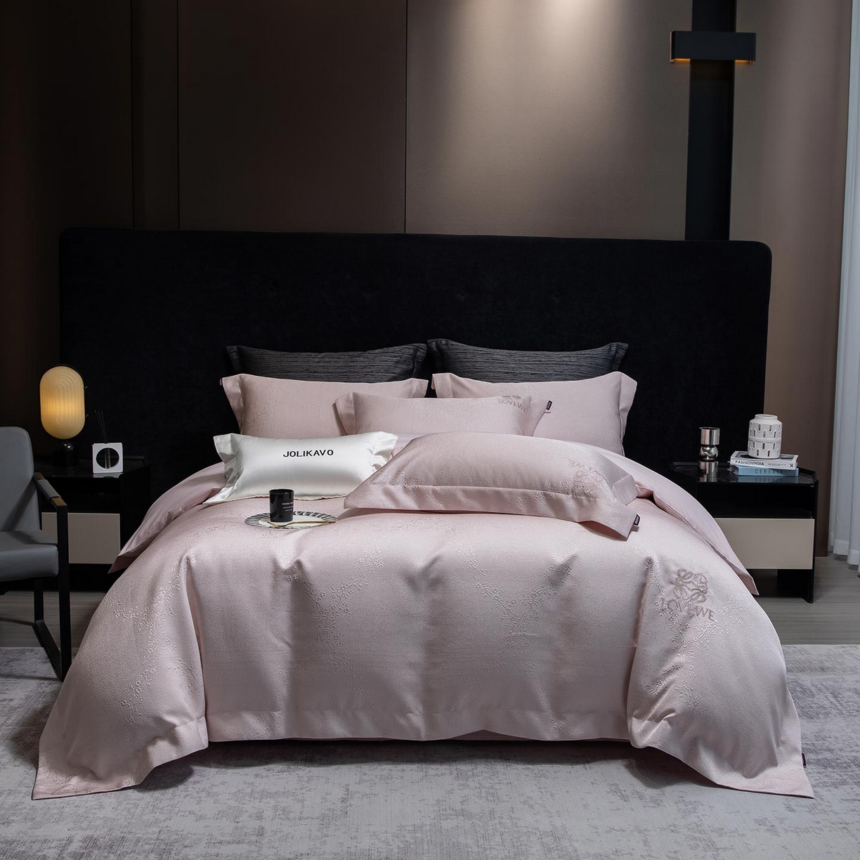 91家纺网 家纺一手货源 找家纺 2026高端新品A类100支长绒棉纯棉四件套100全棉厚织提花轻奢风重工刺绣被套 艾弗里-粉