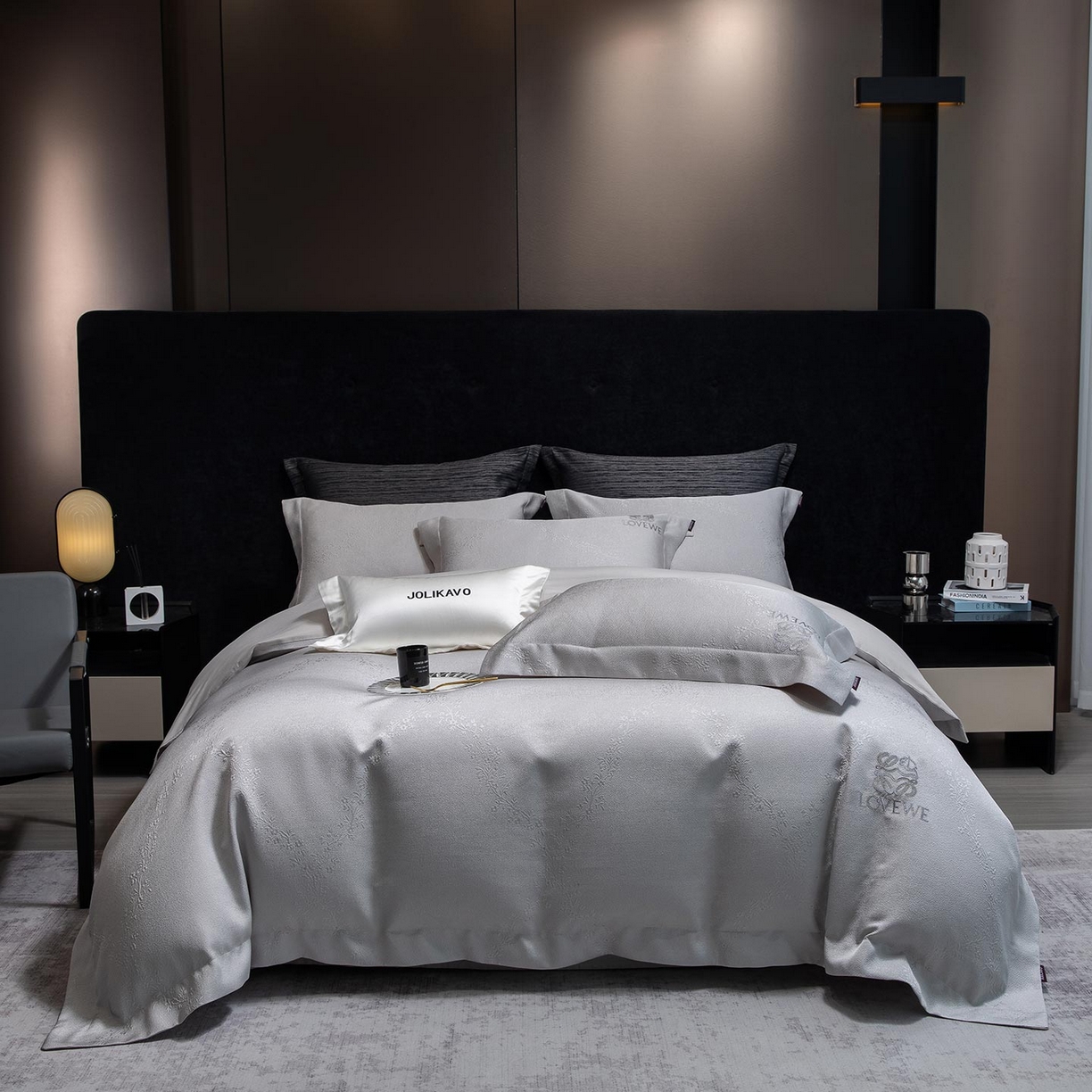 91家纺网 家纺一手货源 找家纺 2026高端新品A类100支长绒棉纯棉四件套100全棉厚织提花轻奢风重工刺绣被套 艾弗里-灰