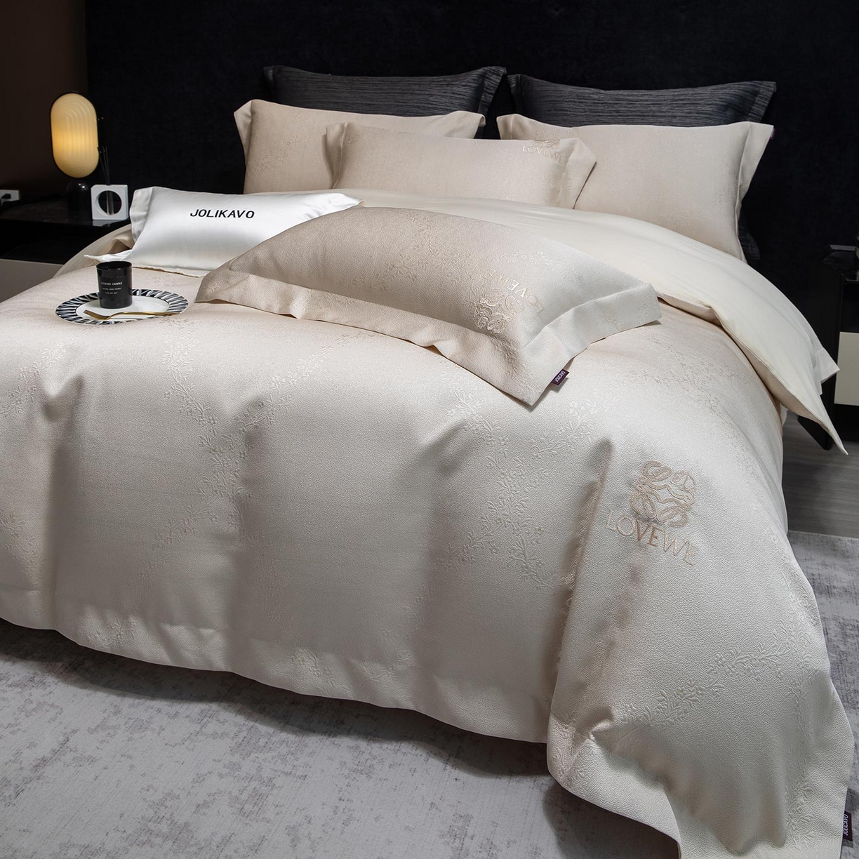 91家纺网 家纺一手货源 找家纺 2026高端新品A类100支长绒棉纯棉四件套100全棉厚织提花轻奢风重工刺绣被套 艾弗里-金