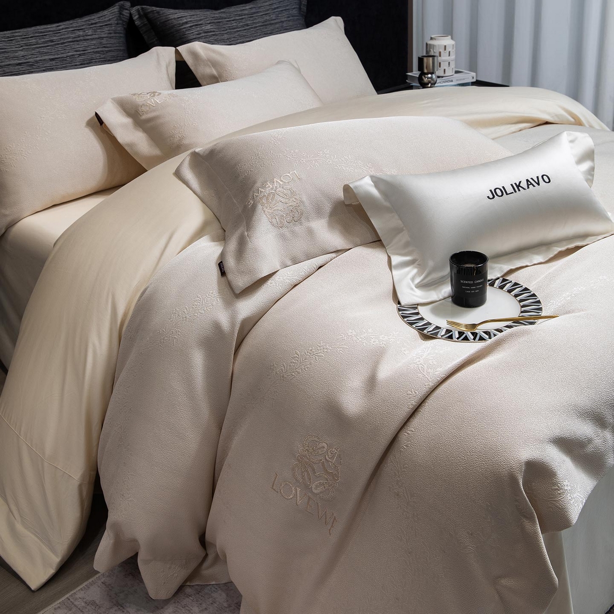 91家纺网 家纺一手货源 找家纺 2026高端新品A类100支长绒棉纯棉四件套100全棉厚织提花轻奢风重工刺绣被套 艾弗里-金