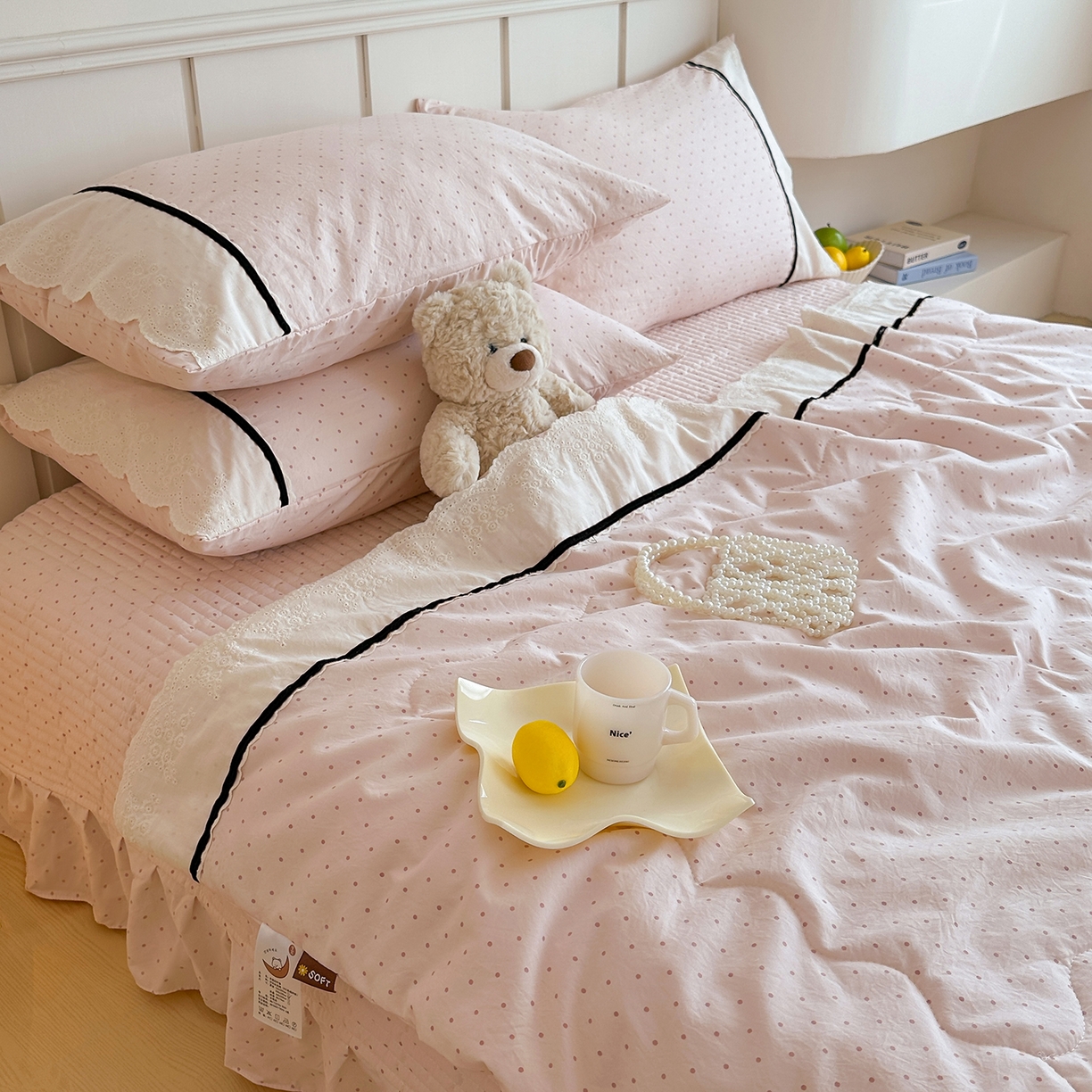 91家纺网 家纺一手货源 找家纺 （总）元熙 2026新款古法水洗棉韩风波点床盖夏被四件套