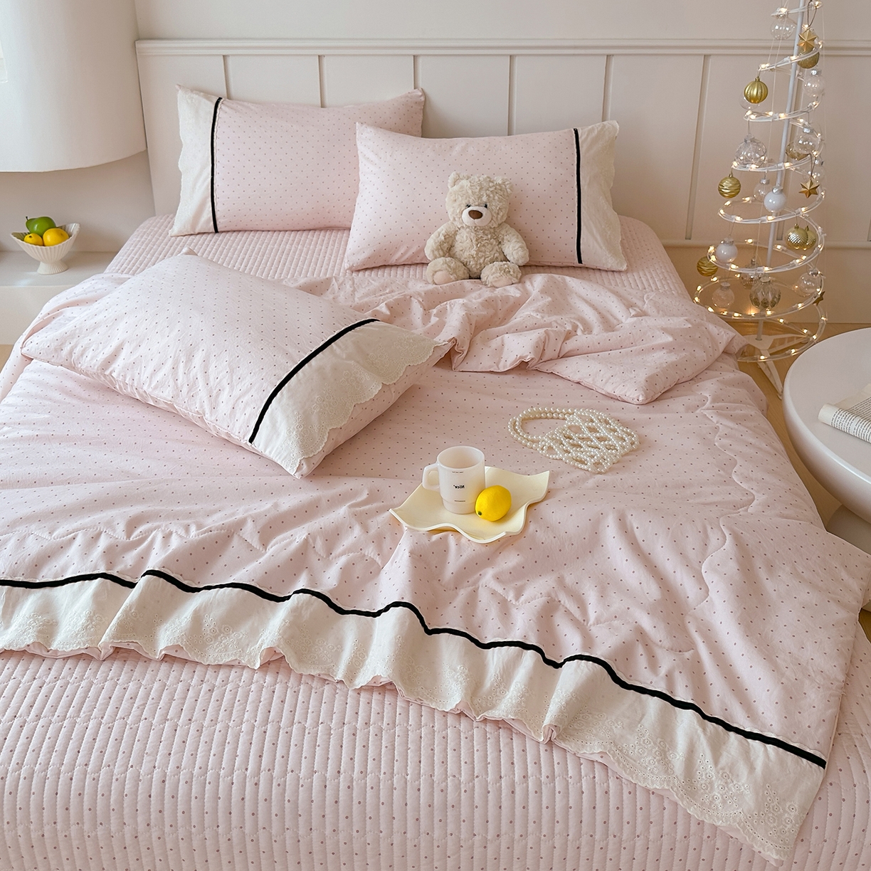 91家纺网 家纺一手货源 找家纺 （总）元熙 2026新款古法水洗棉韩风波点床盖夏被四件套