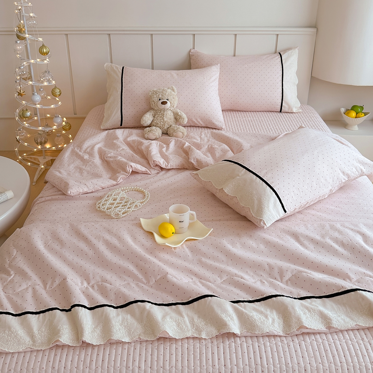 91家纺网 家纺一手货源 找家纺 （总）元熙 2026新款古法水洗棉韩风波点床盖夏被四件套