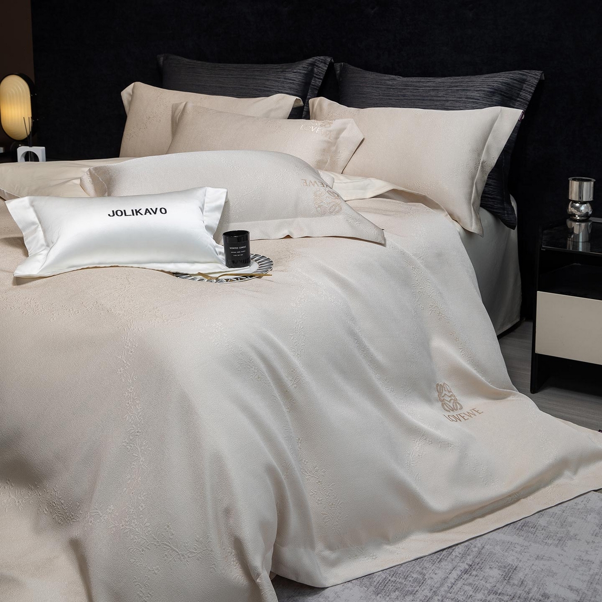 91家纺网 家纺一手货源 找家纺 2026高端新品A类100支长绒棉纯棉四件套100全棉厚织提花轻奢风重工刺绣被套 艾弗里-金