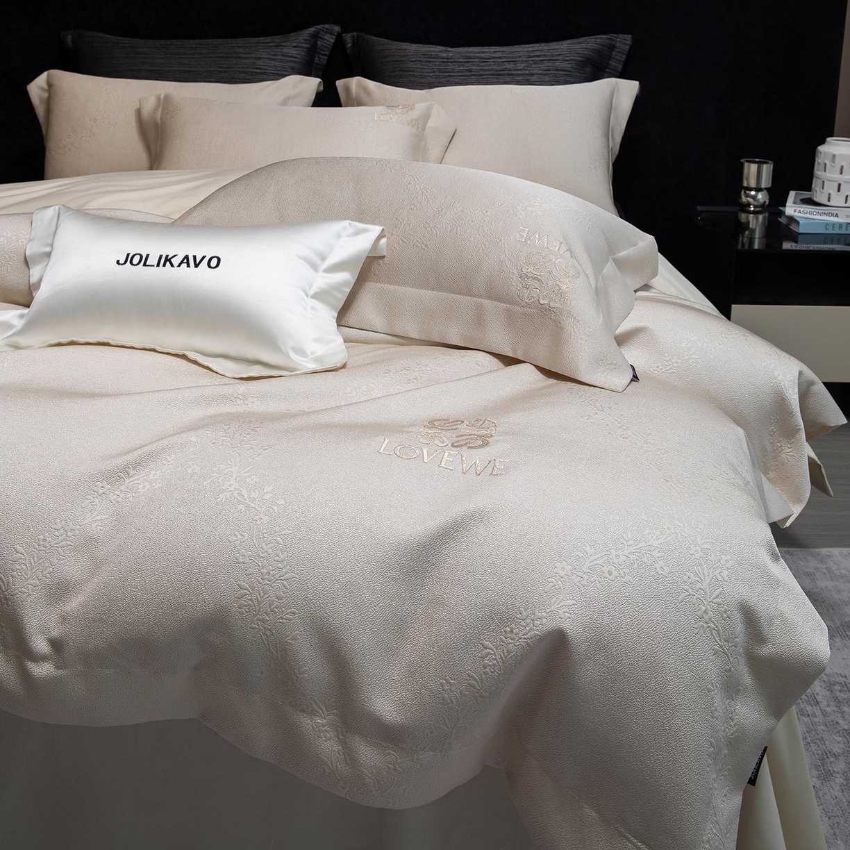 2026高端新品A类100支长绒棉纯棉四件套100全棉厚织提花轻奢风重工刺绣被套 艾弗里-金