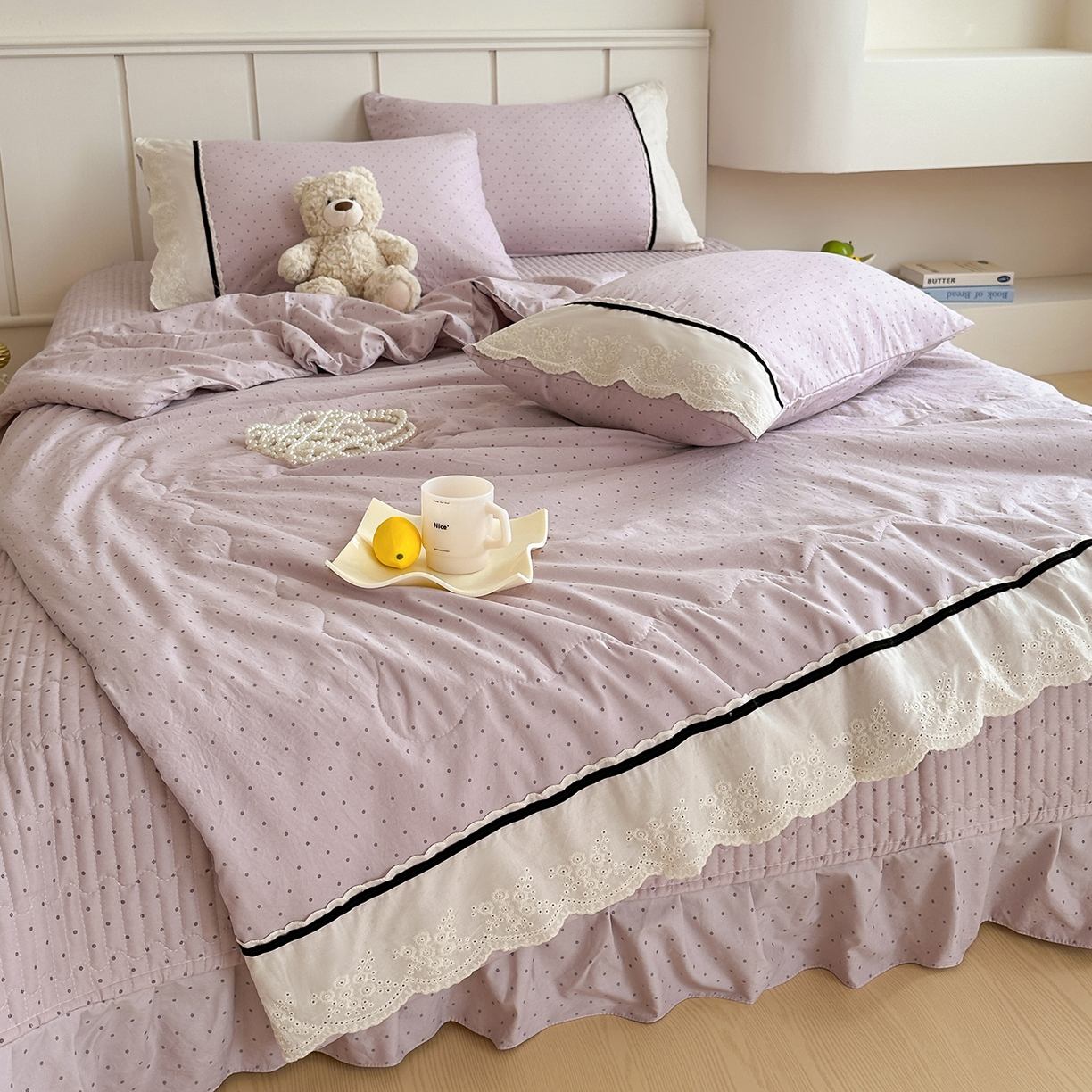 91家纺网 家纺一手货源 找家纺 （总）元熙 2026新款古法水洗棉韩风波点床盖夏被四件套