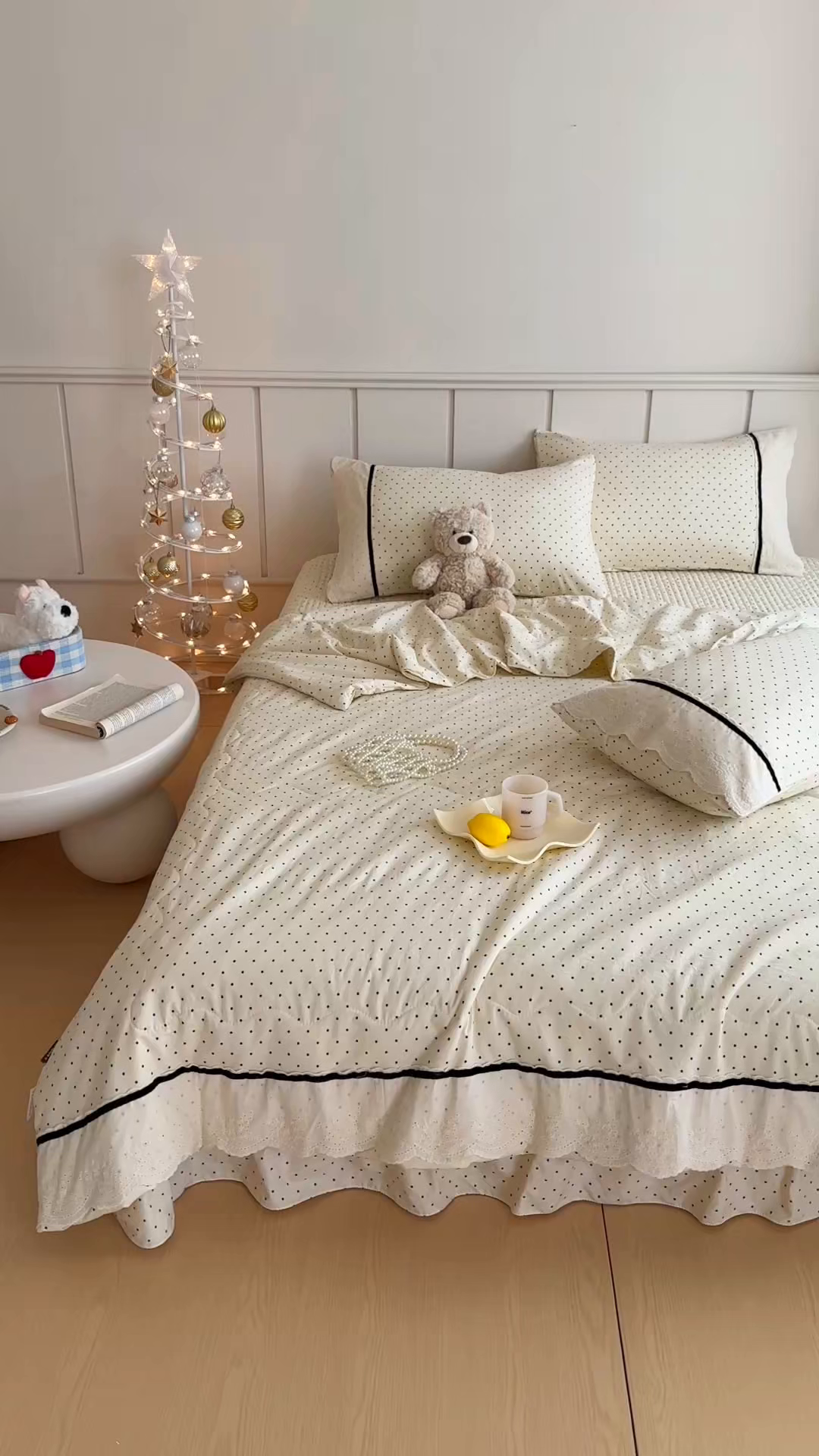 91家纺网 家纺一手货源 找家纺 元熙 2026新款古法水洗棉韩风波点床盖夏被四件套 白波点