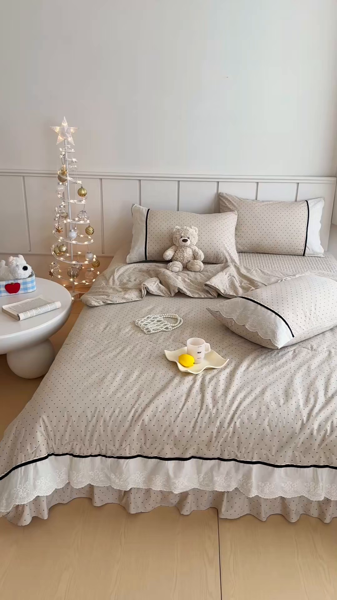 91家纺网 家纺一手货源 找家纺 元熙 2026新款古法水洗棉韩风波点床盖夏被四件套 卡其波点