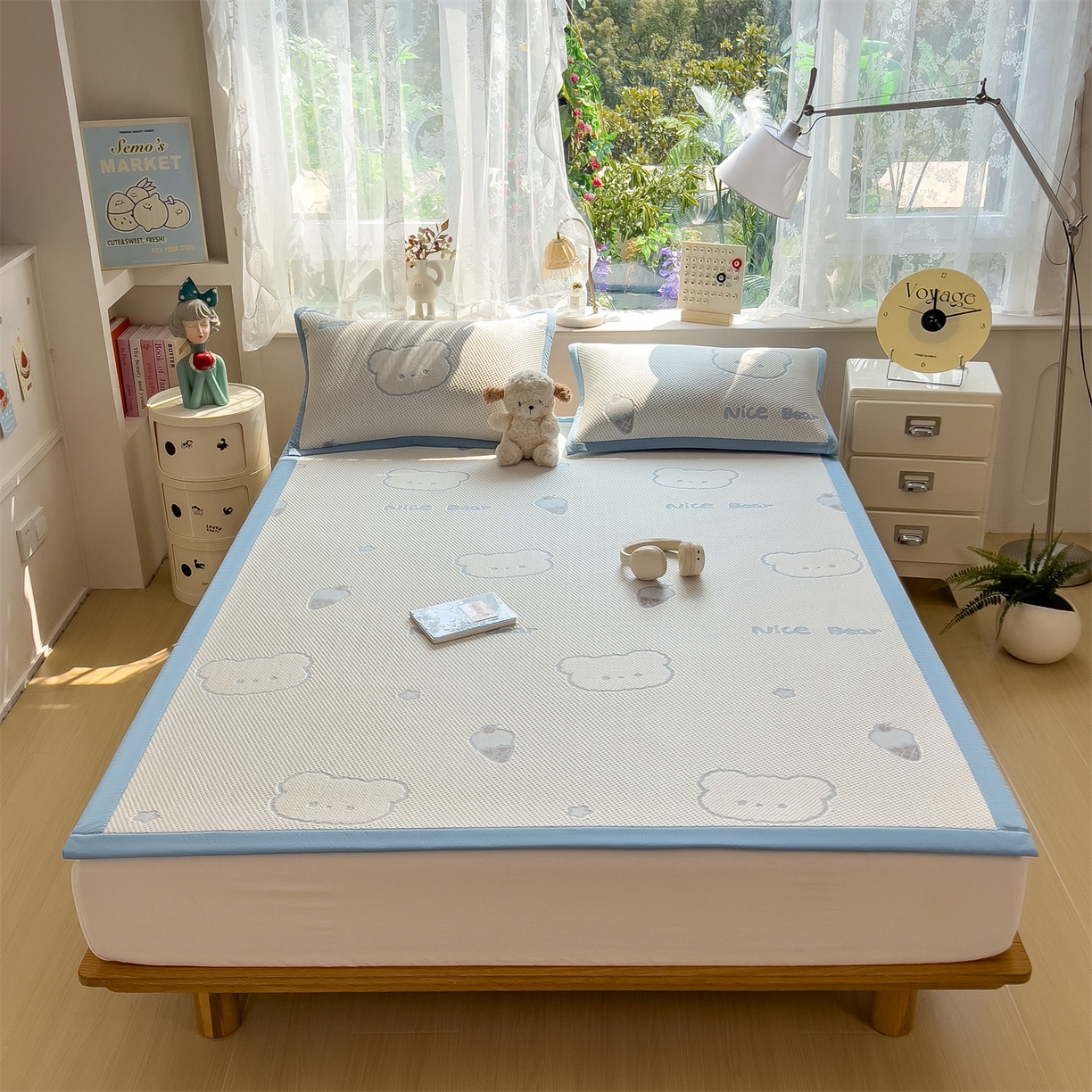 91家纺网 家纺一手货源 找家纺 雯豆家纺 2026新款PE中分子凉感凉席条席三件套加厚三明治款复合卡通提花凉席 PE提花凉席-北极熊