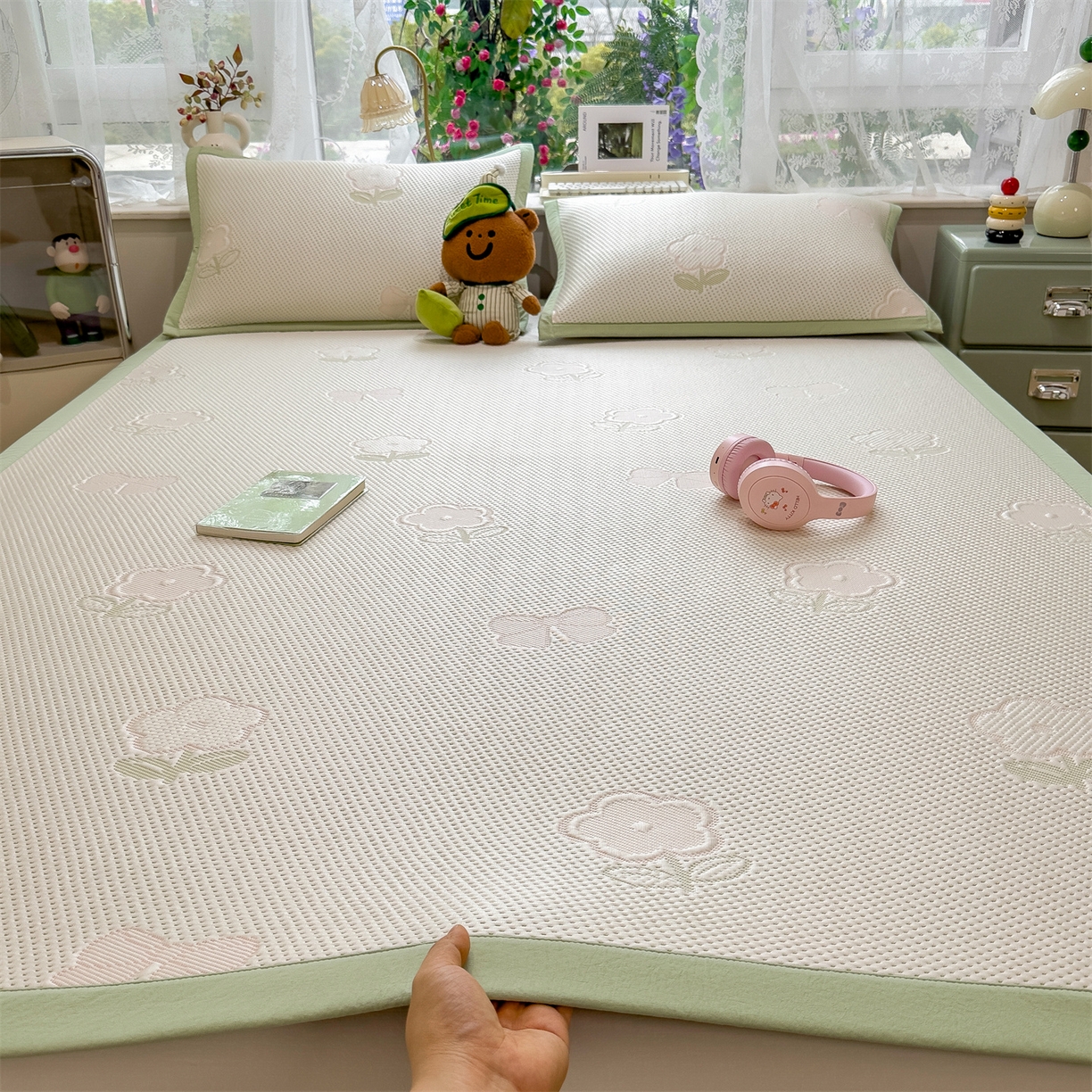 91家纺网 家纺一手货源 找家纺 雯豆家纺 2026新款PE中分子凉感凉席条席三件套加厚三明治款复合卡通提花凉席 PE提花凉席-郁金香