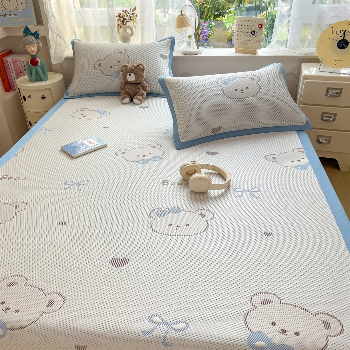 91家纺网 家纺一手货源 找家纺 （总）雯豆家纺 2026新款PE中分子凉感凉席条席三件套加厚三明治款复合卡通提花凉席