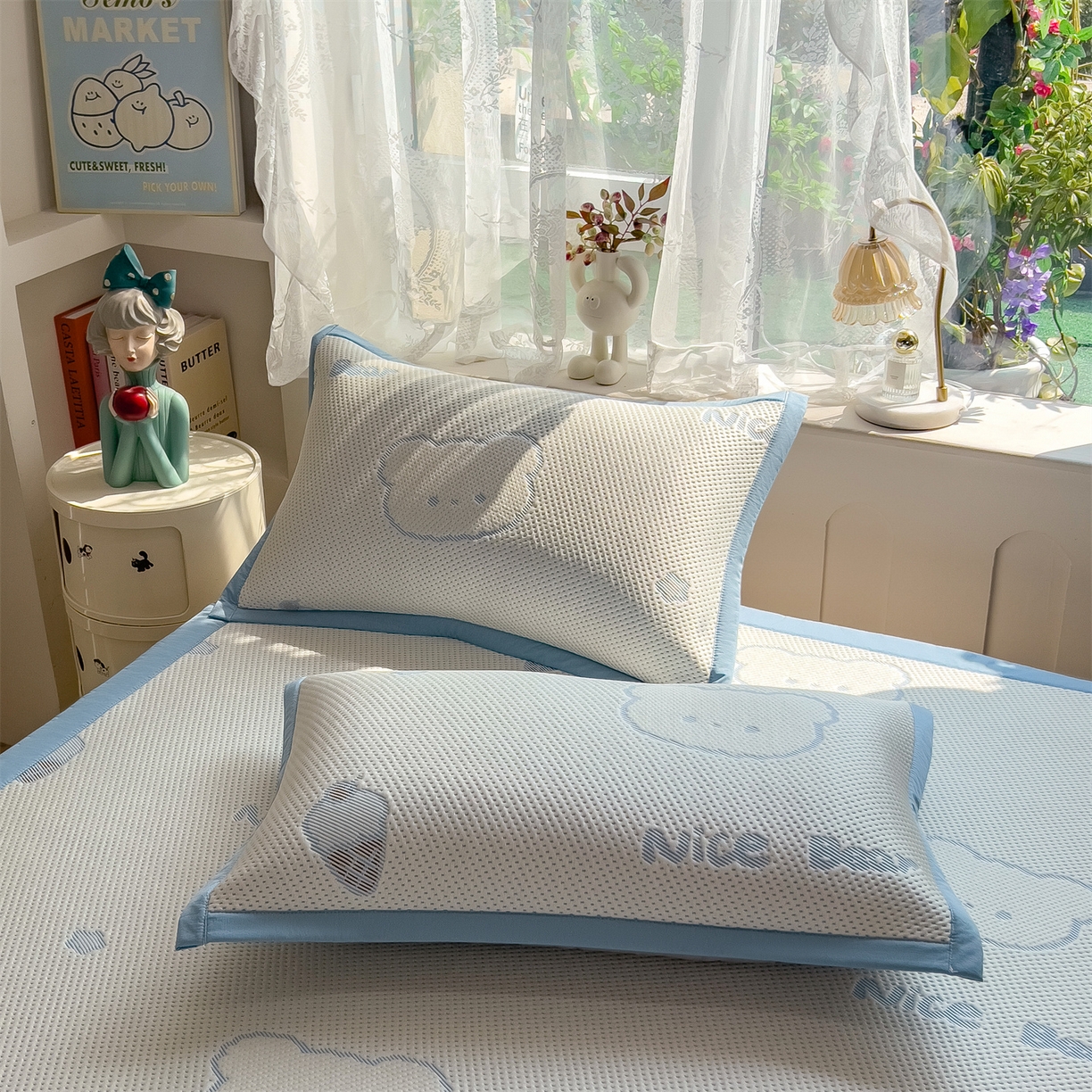 91家纺网 家纺一手货源 找家纺 雯豆家纺 2026新款PE中分子凉感凉席条席三件套加厚三明治款复合卡通提花凉席 PE提花凉席-北极熊