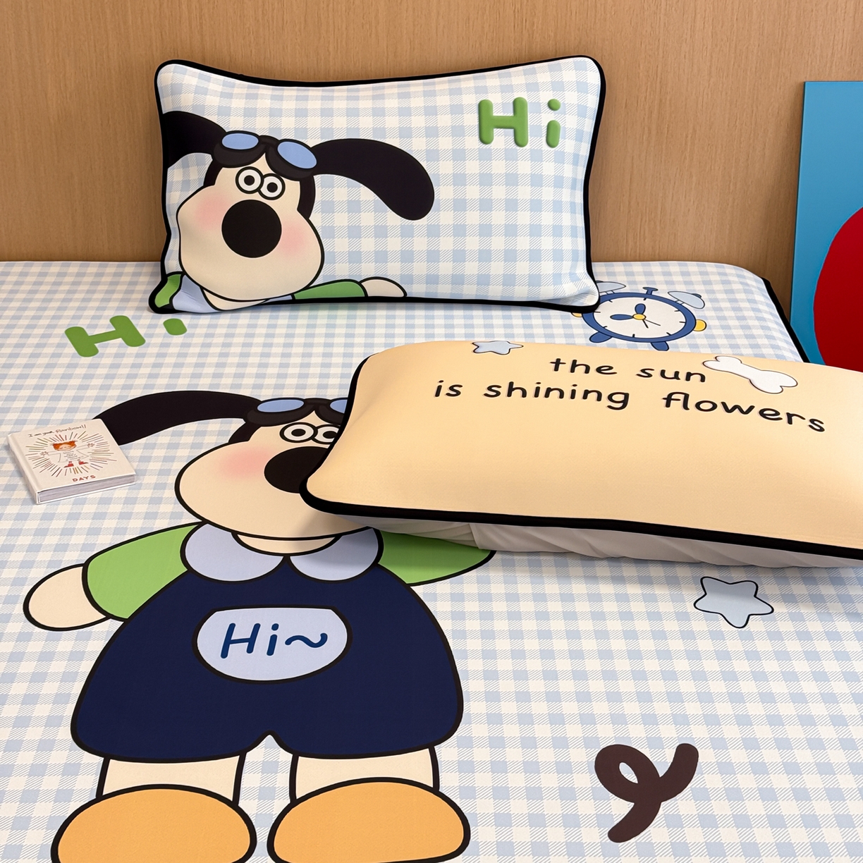 91家纺网 家纺一手货源 找家纺 懒猫家纺 2026新款大版卡通云感果冻床席床笠凉席 蓝格小狗-床席款