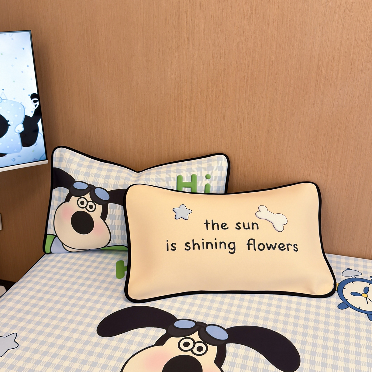 91家纺网 家纺一手货源 找家纺 懒猫家纺 2026新款大版卡通云感果冻床席床笠凉席 蓝格小狗-床席款