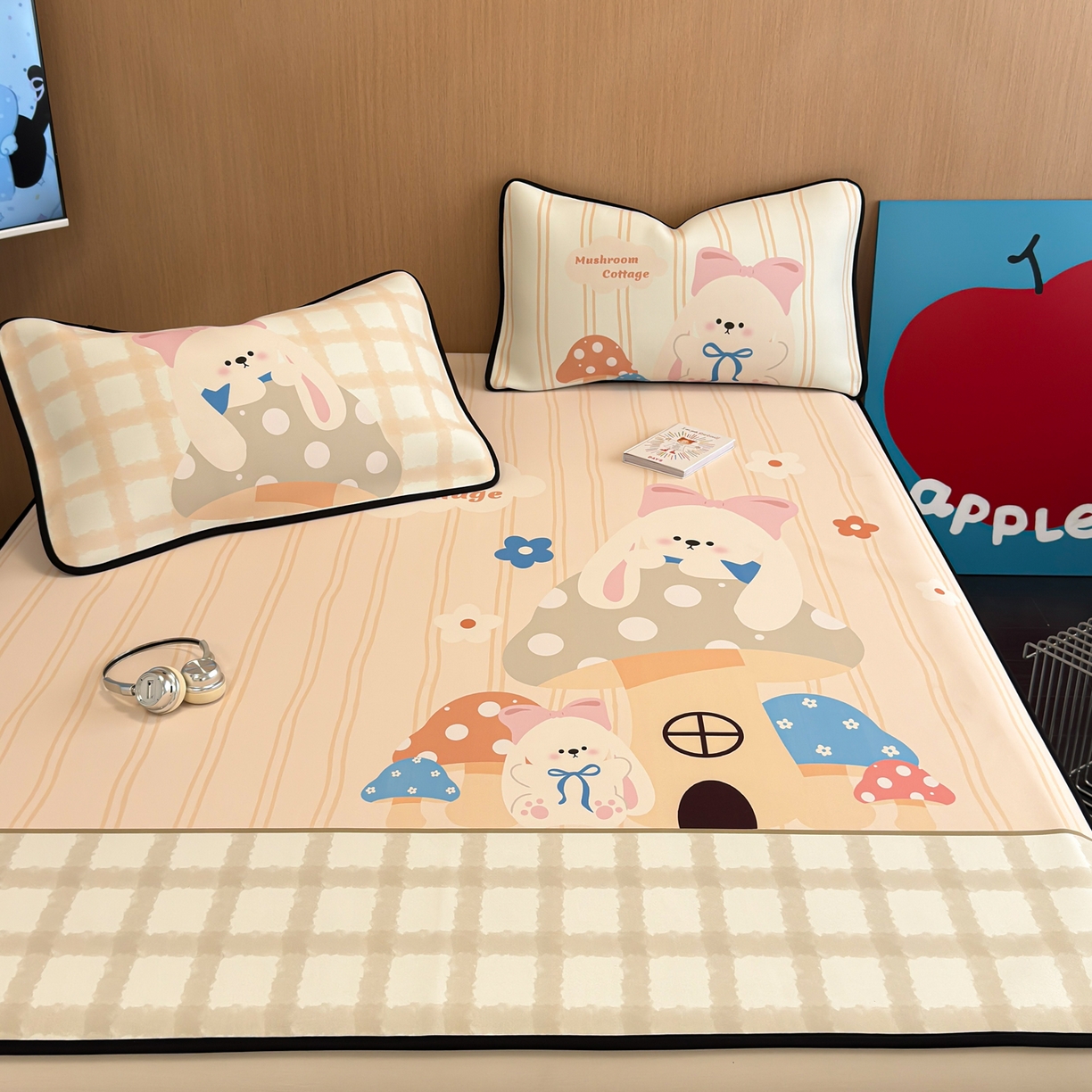懒猫家纺 2026新款大版卡通云感果冻床席床笠凉席 蘑菇屋-床席款