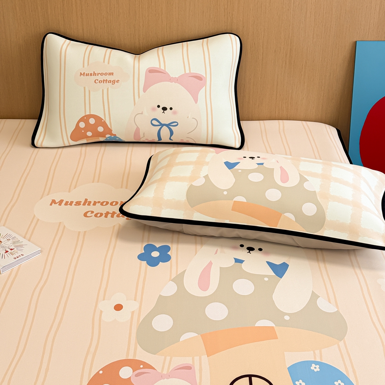 91家纺网 家纺一手货源 找家纺 懒猫家纺 2026新款大版卡通云感果冻床席床笠凉席 蘑菇屋-床席款