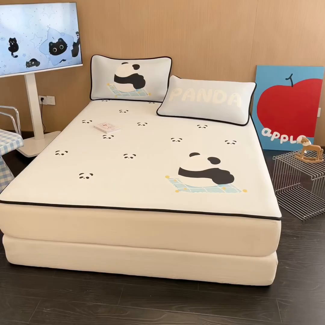 91家纺网 家纺一手货源 找家纺 懒猫家纺 2026新款大版卡通云感果冻床席床笠凉席 奶白团团-床席款