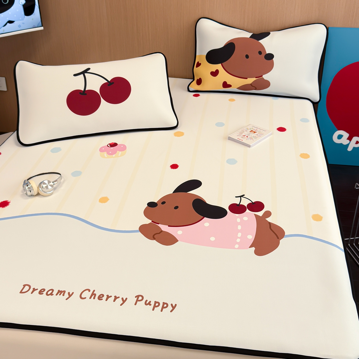 91家纺网 家纺一手货源 找家纺 懒猫家纺 2026新款大版卡通云感果冻床席床笠凉席 糖豆狗狗-床席款