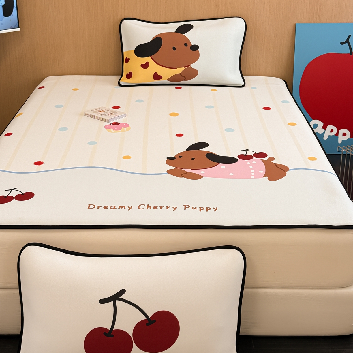 91家纺网 家纺一手货源 找家纺 懒猫家纺 2026新款大版卡通云感果冻床席床笠凉席 糖豆狗狗-床席款