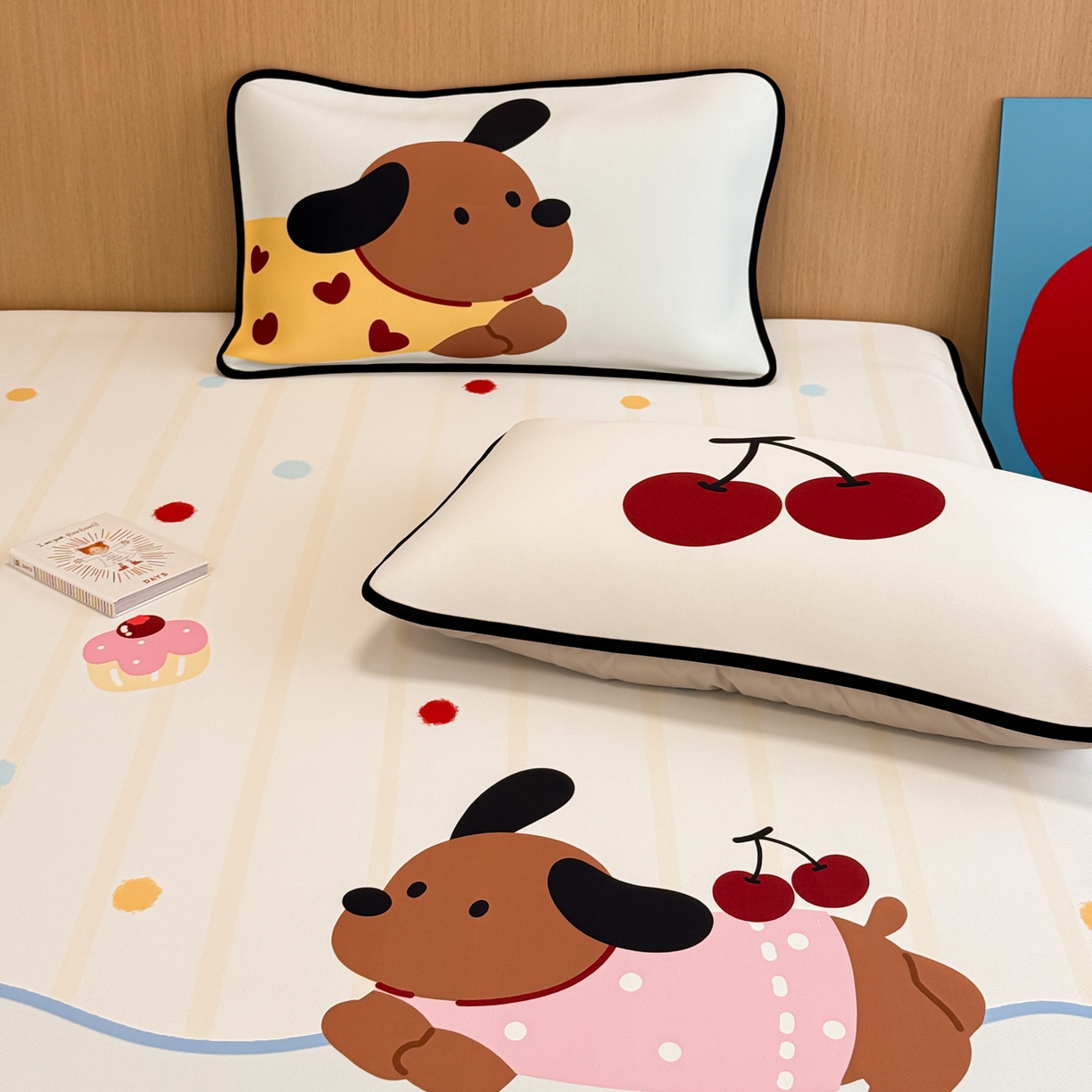 91家纺网 家纺一手货源 找家纺 懒猫家纺 2026新款大版卡通云感果冻床席床笠凉席 糖豆狗狗-床席款