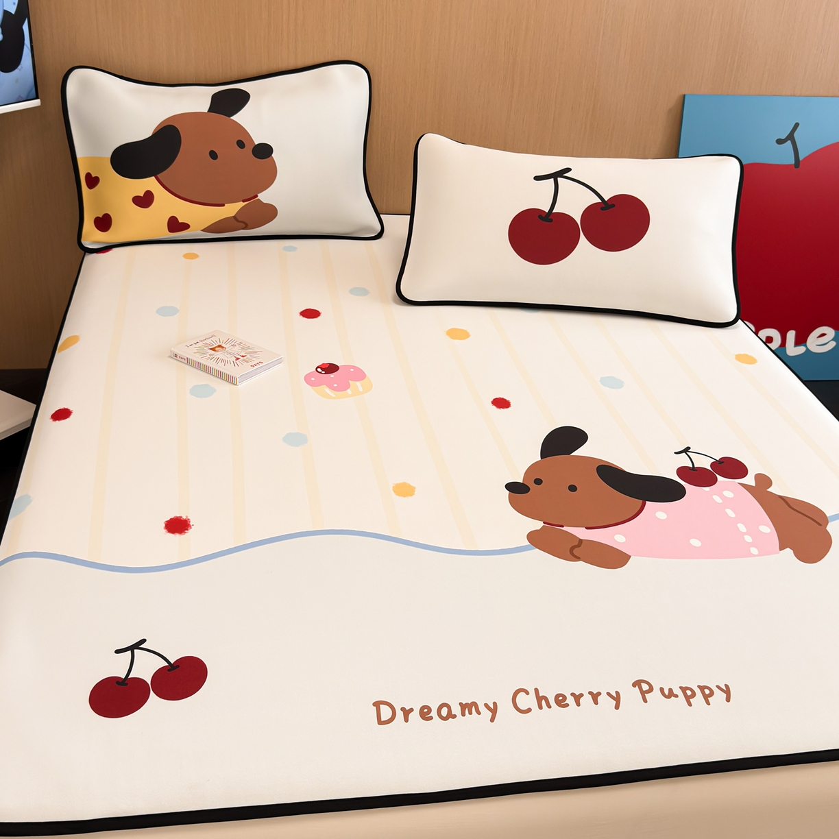 91家纺网 家纺一手货源 找家纺 懒猫家纺 2026新款大版卡通云感果冻床席床笠凉席 糖豆狗狗-床席款