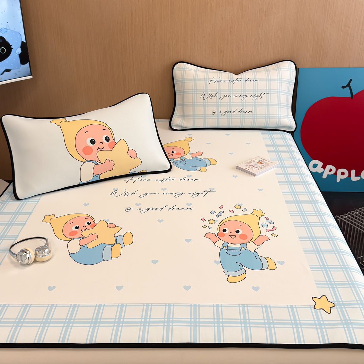 懒猫家纺 2026新款大版卡通云感果冻床席床笠凉席 晚安小星星-床席款