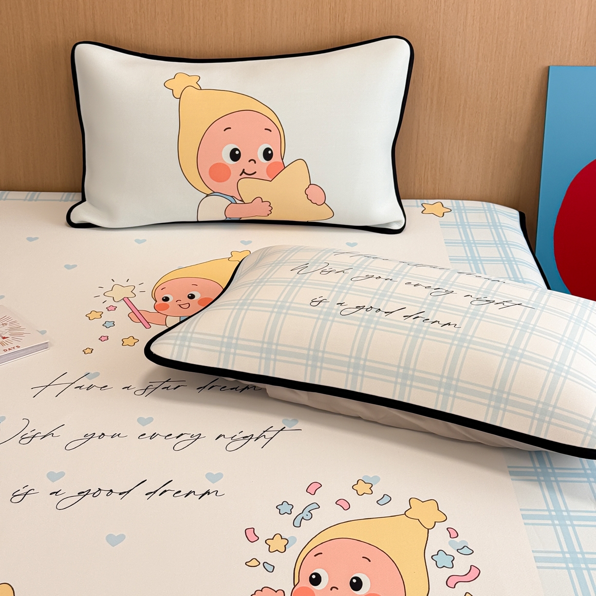 91家纺网 家纺一手货源 找家纺 懒猫家纺 2026新款大版卡通云感果冻床席床笠凉席 晚安小星星-床席款