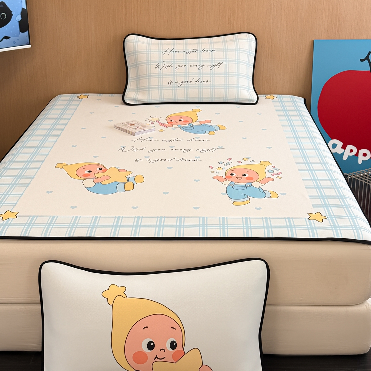 91家纺网 家纺一手货源 找家纺 懒猫家纺 2026新款大版卡通云感果冻床席床笠凉席 晚安小星星-床席款