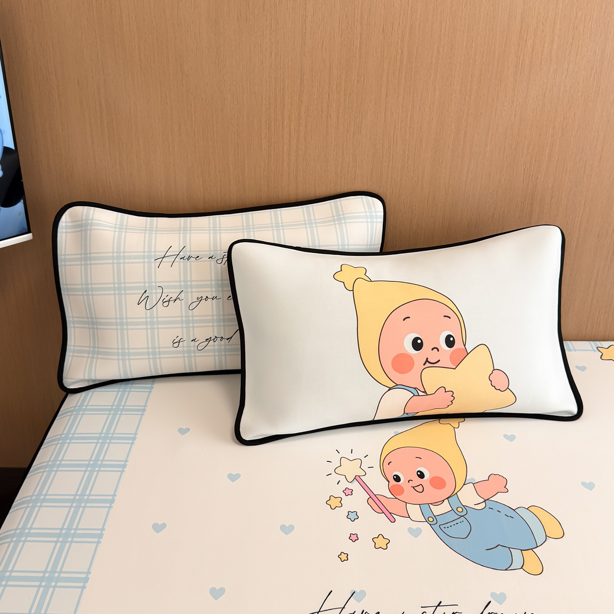 91家纺网 家纺一手货源 找家纺 懒猫家纺 2026新款大版卡通云感果冻床席床笠凉席 晚安小星星-床席款