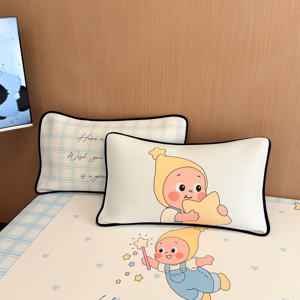 91家纺网 家纺一手货源 找家纺 懒猫家纺 2026新款大版卡通云感果冻床席床笠凉席 晚安小星星-床席款