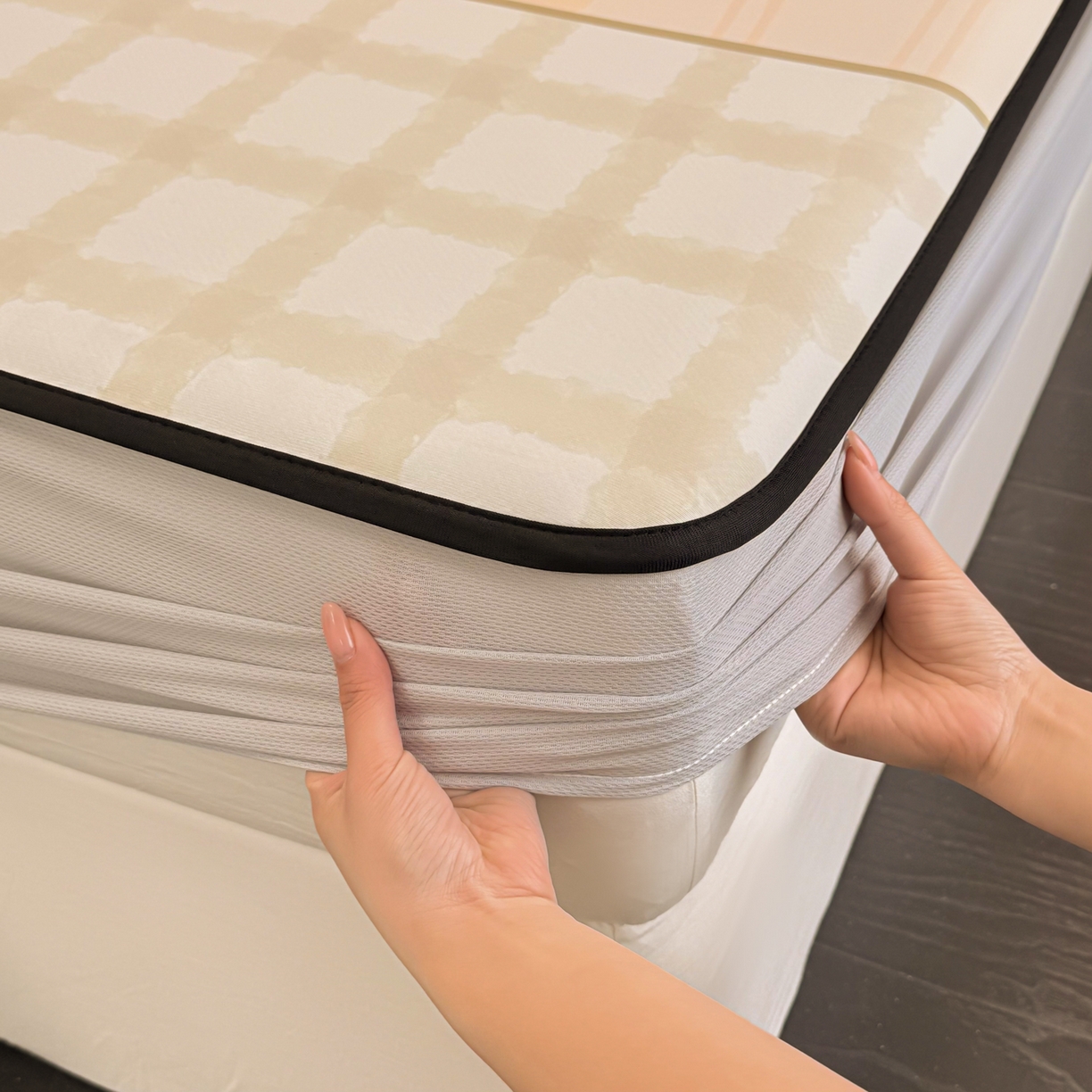 91家纺网 家纺一手货源 找家纺 懒猫家纺 2026新款大版卡通云感果冻床席床笠凉席 蘑菇屋-床笠款