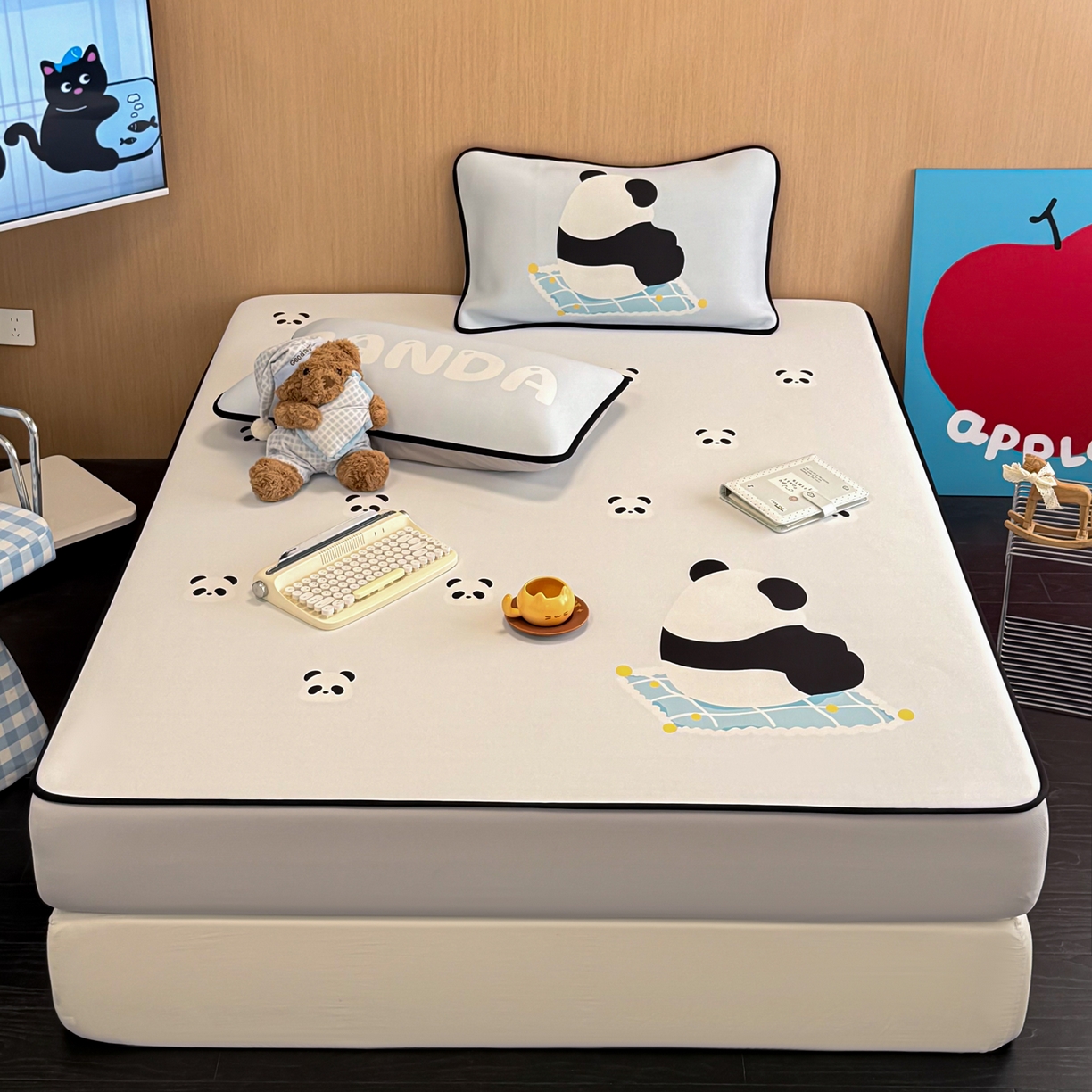 91家纺网 家纺一手货源 找家纺 懒猫家纺 2026新款大版卡通云感果冻床席床笠凉席 奶白团团-床笠款