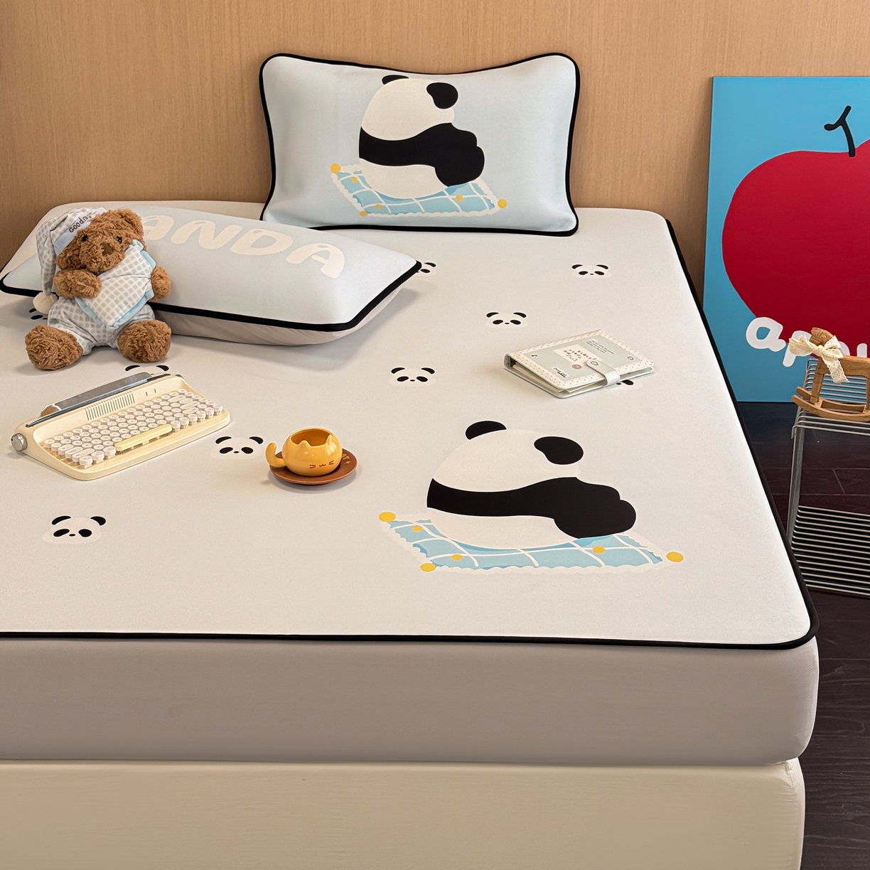 91家纺网 家纺一手货源 找家纺 懒猫家纺 2026新款大版卡通云感果冻床席床笠凉席 奶白团团-床笠款